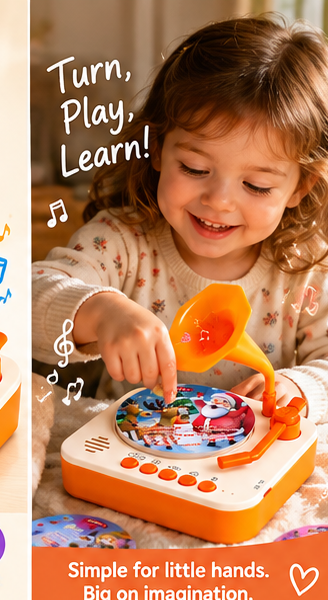 Mini Phonograph Story & Song Player for Kids – 24 Durable Cards