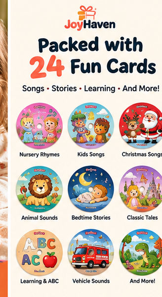 Mini Phonograph Story & Song Player for Kids – 24 Durable Cards