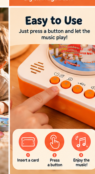 Mini Phonograph Story & Song Player for Kids – 24 Durable Cards