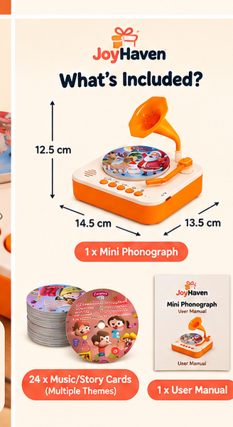 Mini Phonograph Story & Song Player for Kids – 24 Durable Cards