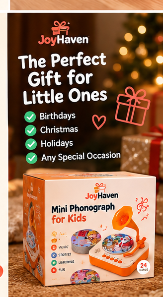 Mini Phonograph Story & Song Player for Kids – 24 Durable Cards